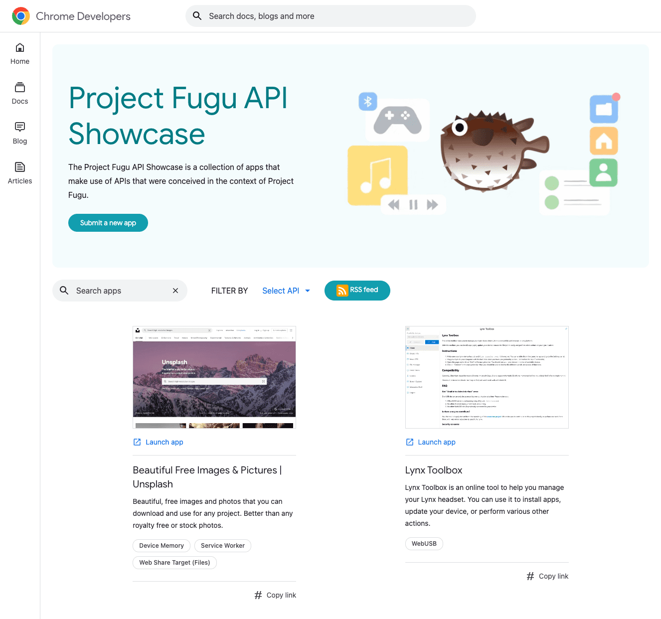 API-Schaufenster des Projekts Fugu