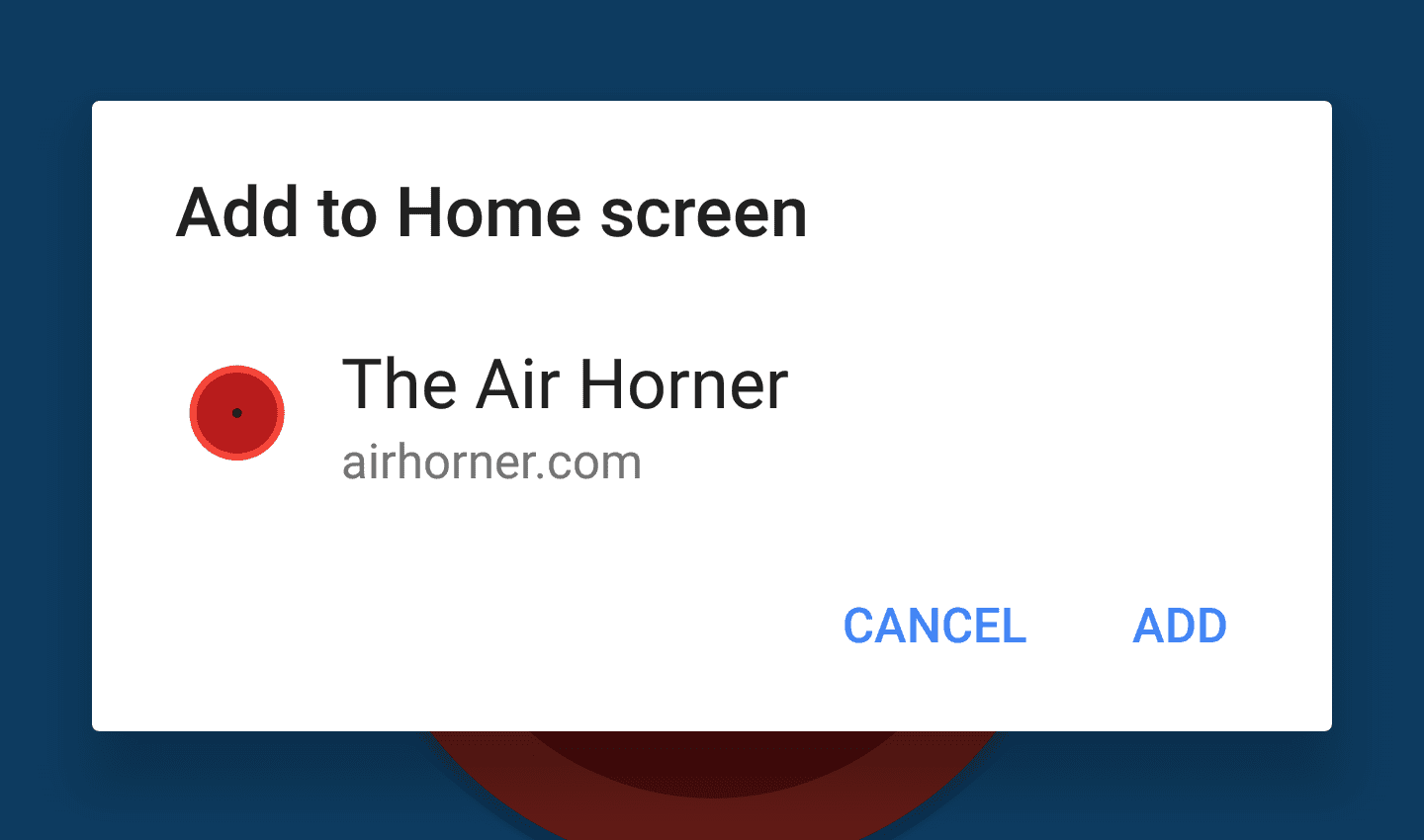 「Add to Home screen」對話方塊。