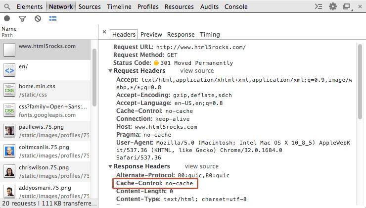 ตัวอย่างเช่น ส่วนหัว Cache-Control