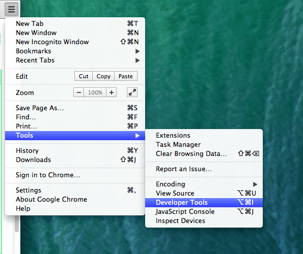 يمكن الوصول إلى &quot;أدوات مطوّري البرامج&quot; في قائمة Chrome.
