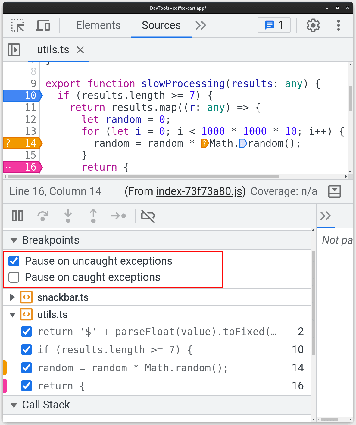 Suspendre sur les exceptions interceptées et non interceptées.