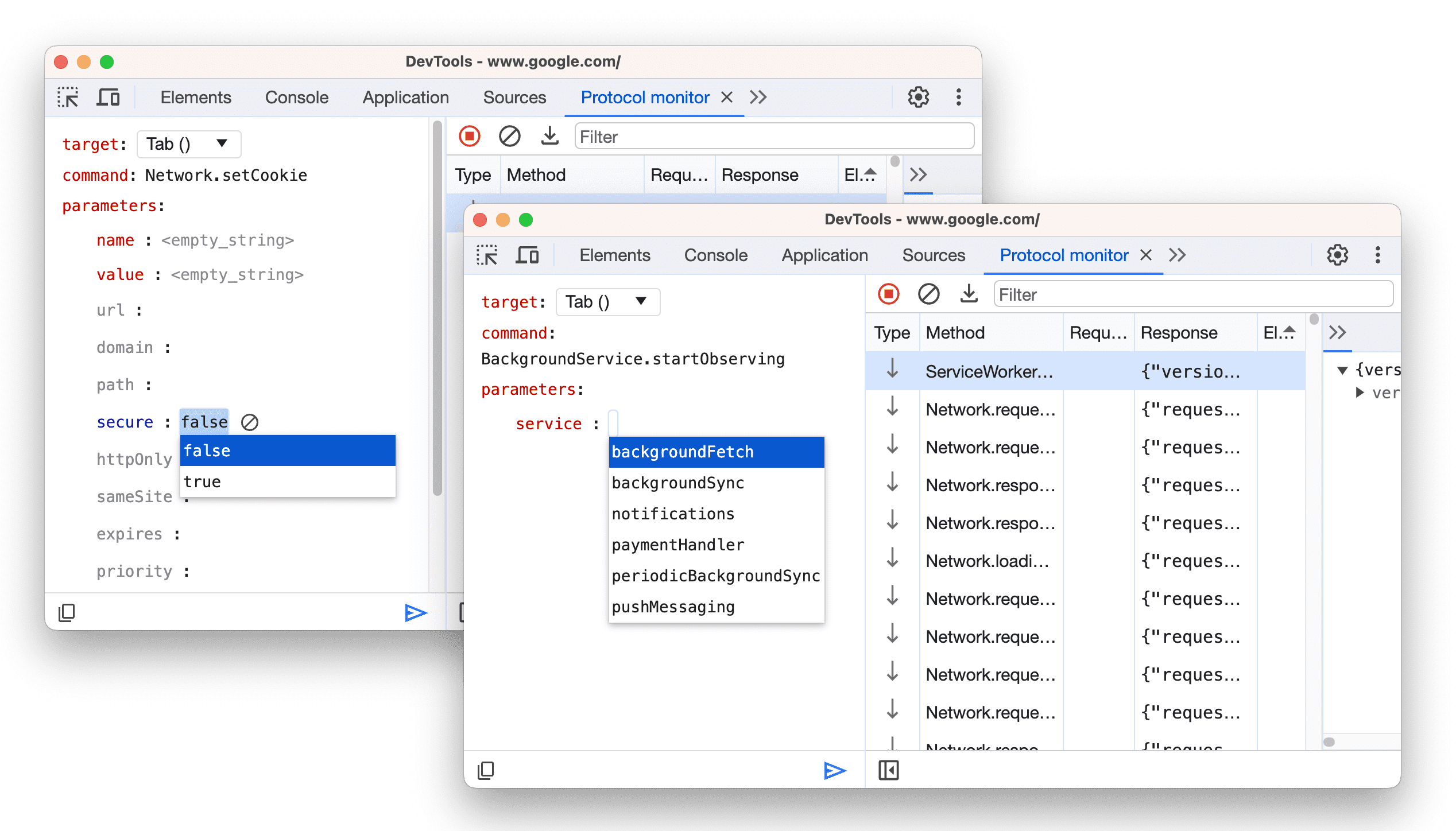 De vervolgkeuzemenu's Boolean en Enum.