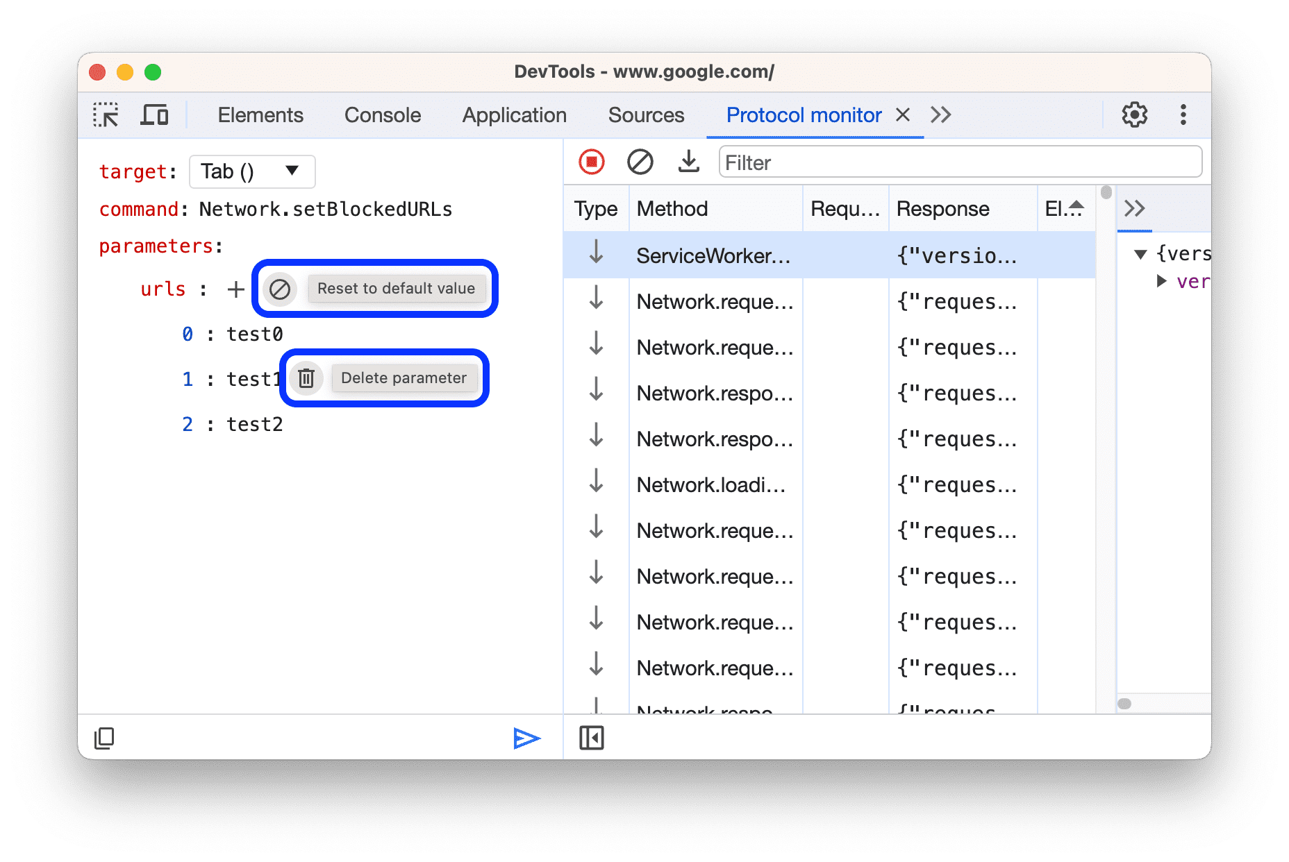 「Delete parameter」和「Reset to default」按鈕。