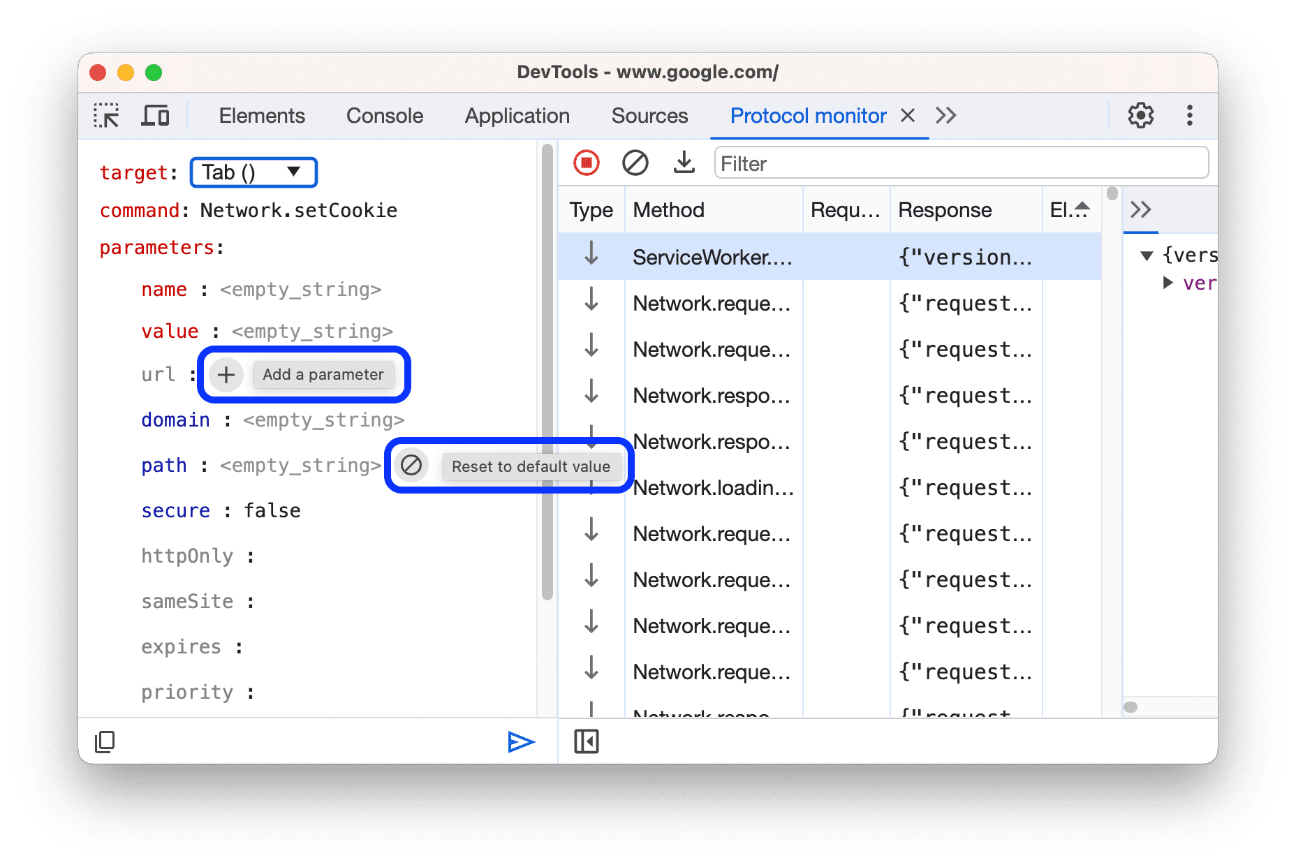 Os botões &quot;+&quot; e &quot;Redefinir para o valor padrão&quot;.