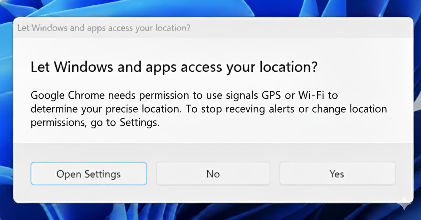 System location permission prompt for application.