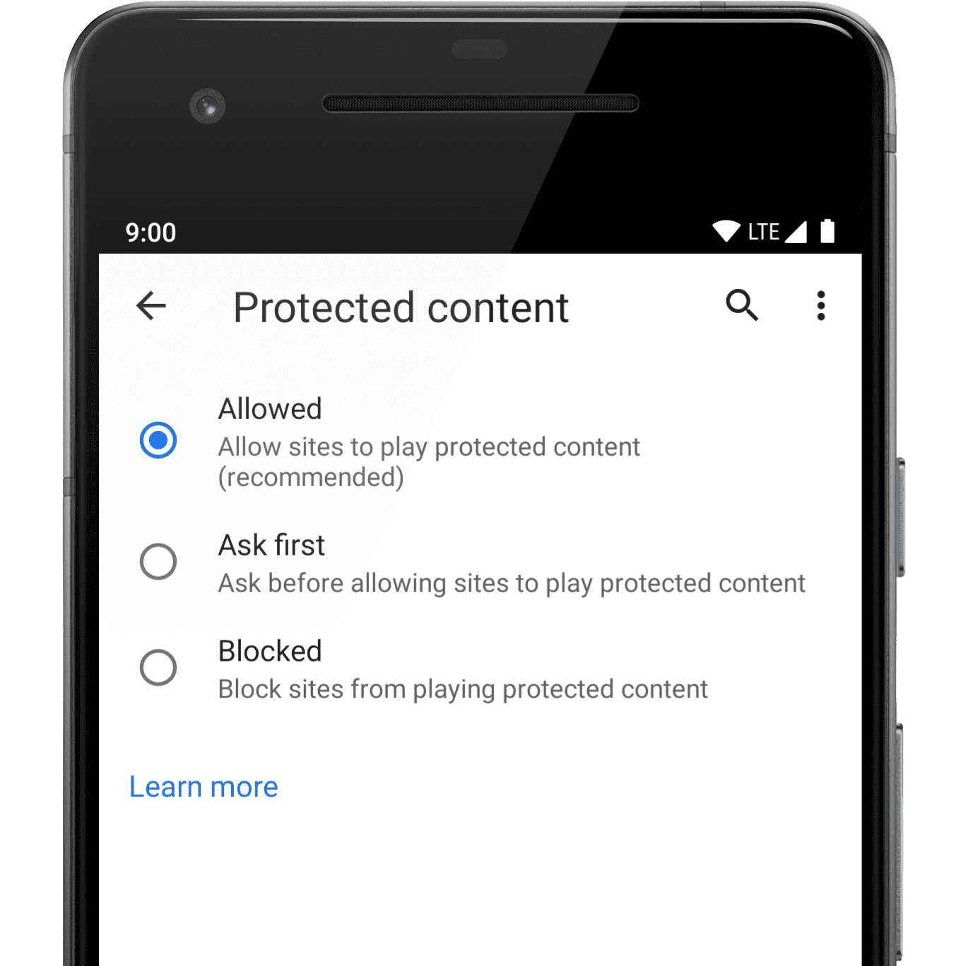 Parámetro de configuración de contenido protegido en Android.