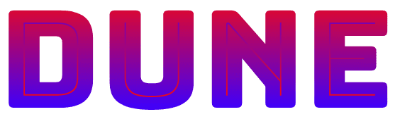 Слово «дюна», набранное цветным шрифтом Bungee Spice, тонированное синими и красными градиентами.