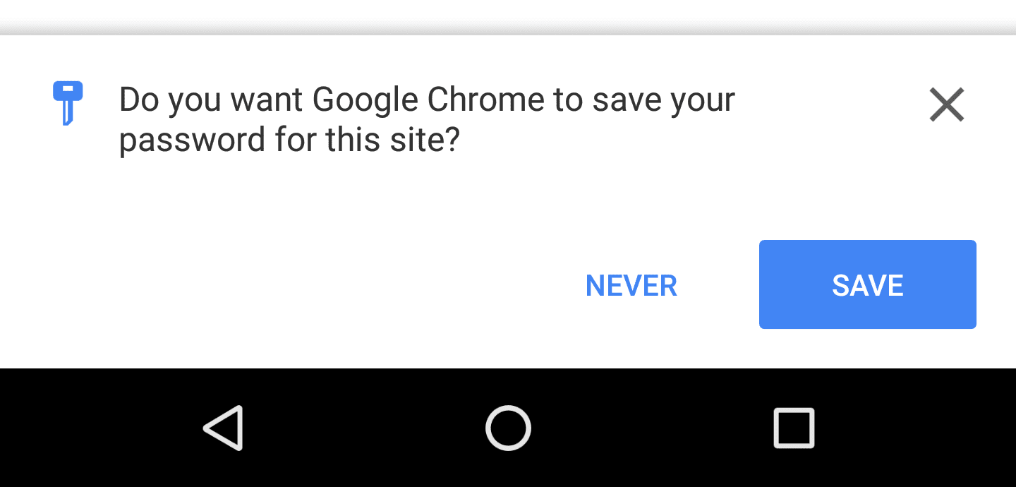 Chrome, उपयोगकर्ताओं से पूछता है कि वे क्रेडेंशियल (या फ़ेडरेशन प्रोवाइडर) सेव करना चाहते हैं या नहीं.