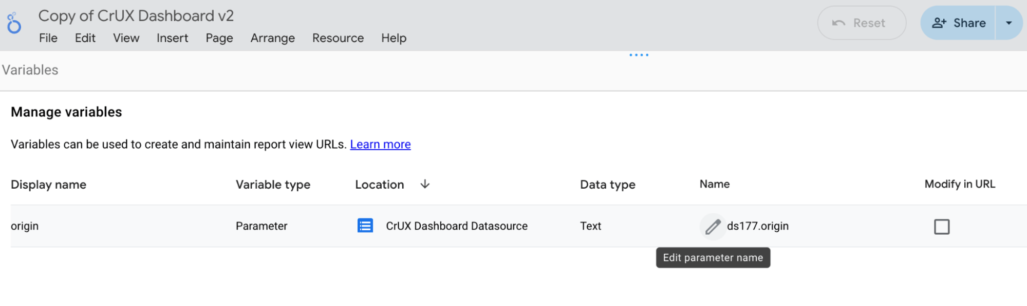 L&#39;icône en forme de crayon permet de modifier le nom du paramètre.