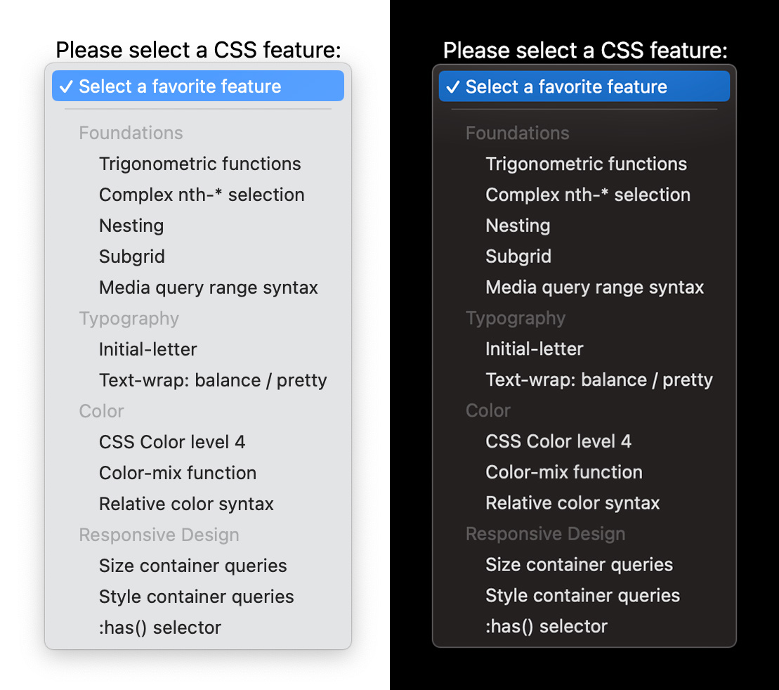 Screenshot von HR in Select mit hellem und dunklem Design in Chrome