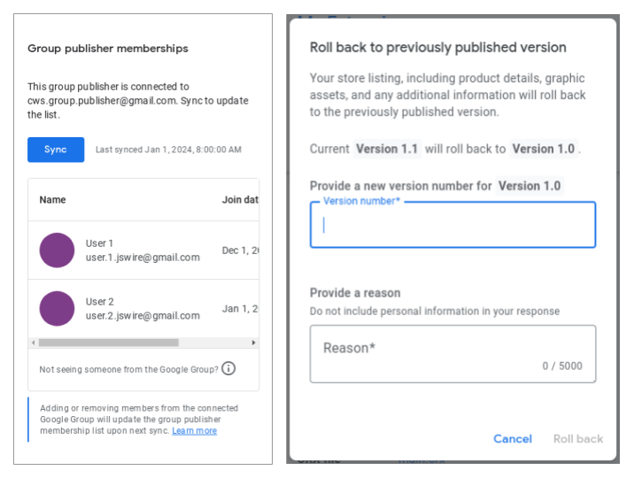 モバイルで拡張機能を管理する方法を示した 2 つのスクリーンショット。