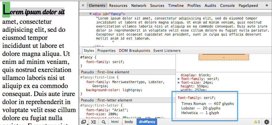 Famille de polices dans les outils de développement