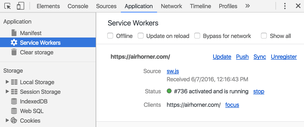 Service Worker pane