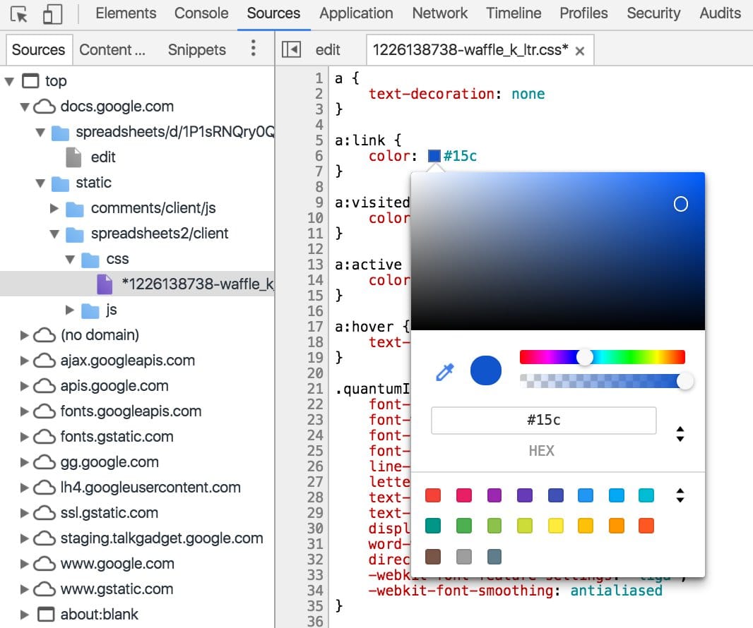 Seletor de cores do painel Sources.