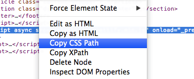 Copia la ruta de acceso de CSS.