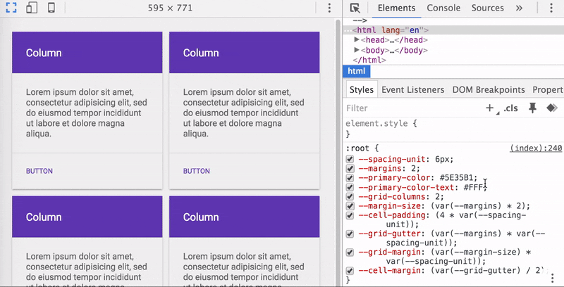 Propriedades CSS personalizadas no DevTools
