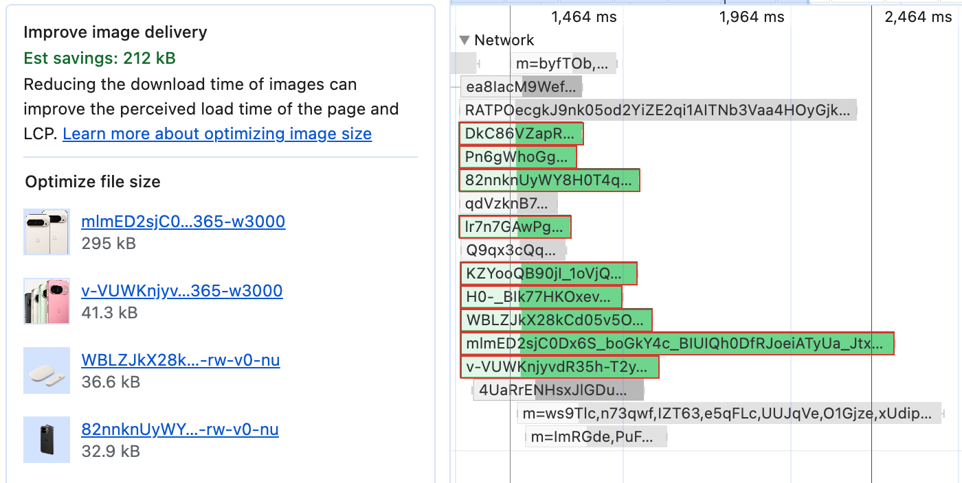 “改进图片传送”数据分析，突出显示可大幅优化的图片