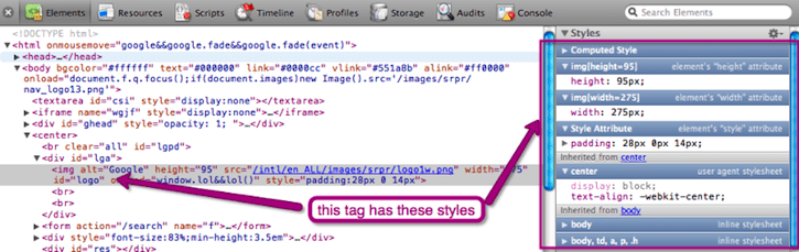 CSS-Stile im Inspector.