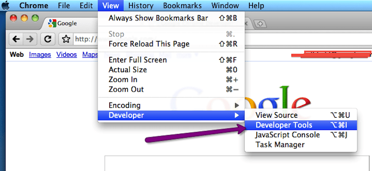 Mac पर Dev Tools खोलना.
