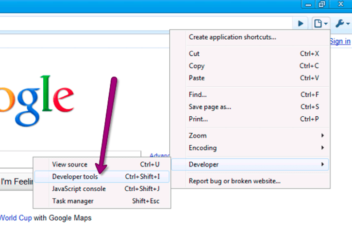 Membuka Dev Tools di Windows.