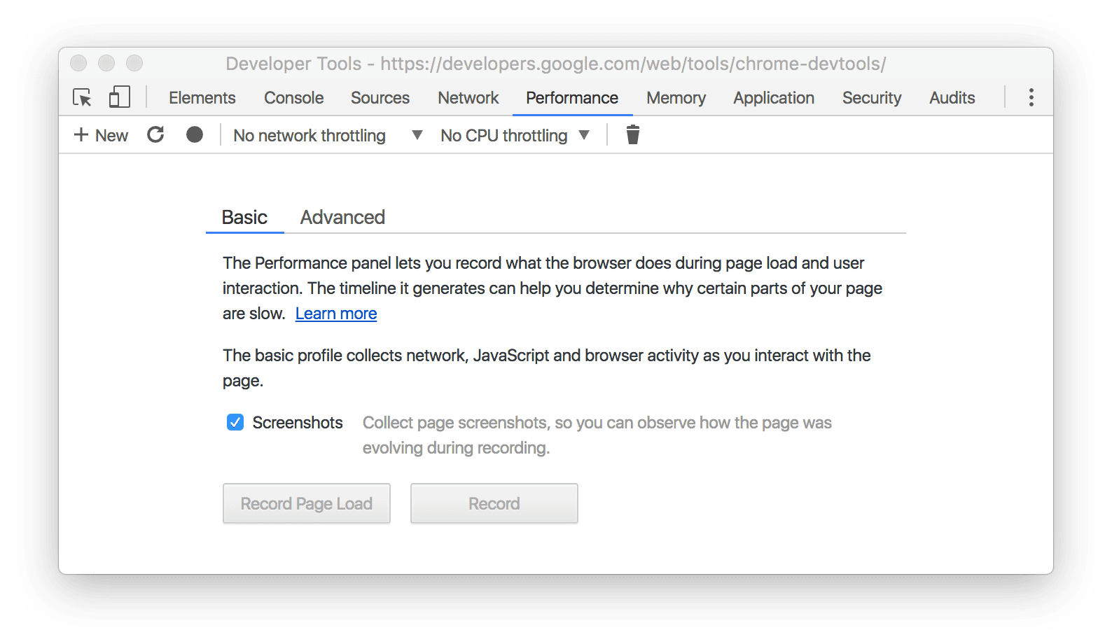 Chrome 开发者工具的“性能”面板。