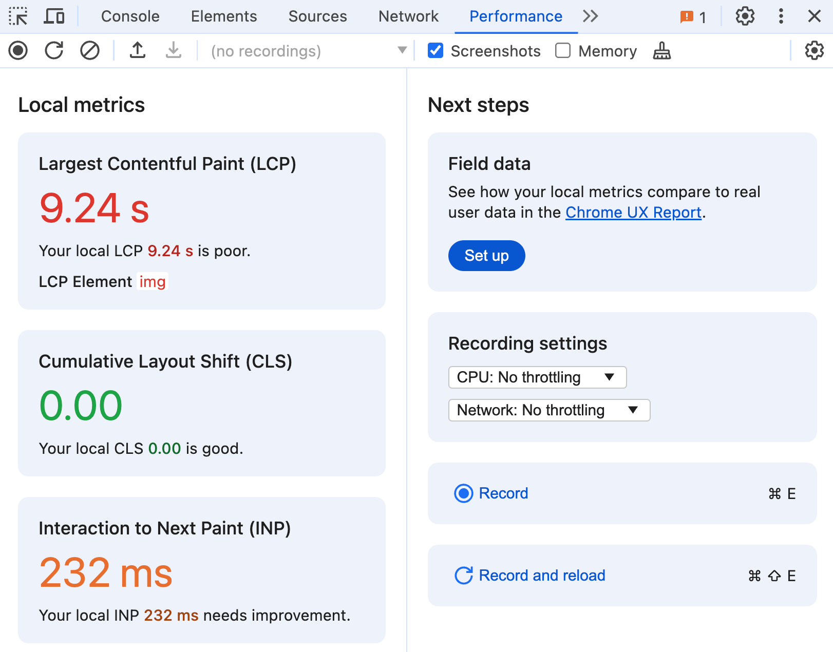 ローカルの Core Web Vitals 指標