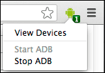 منوی افزونه ADB که دستگاه های متصل را نشان می دهد.