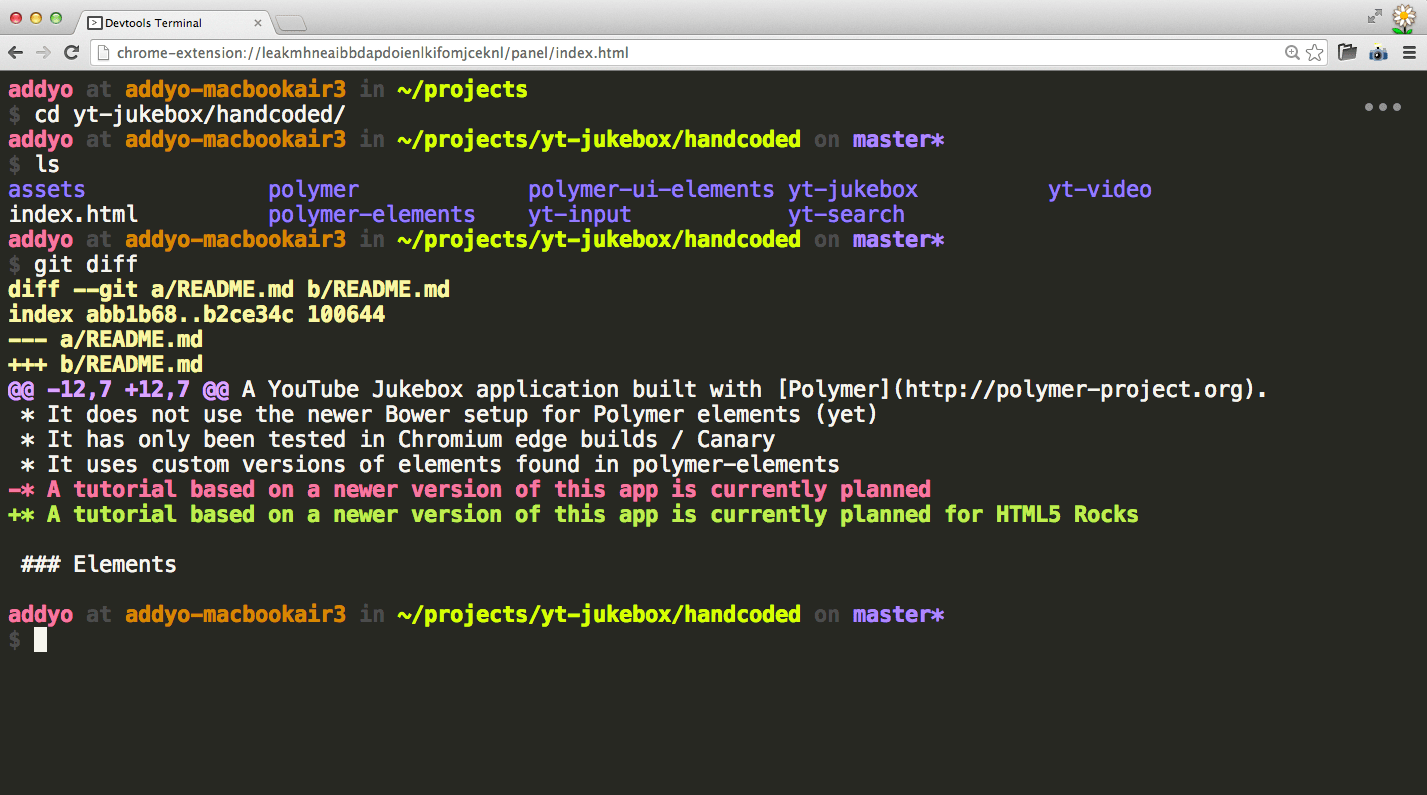 Terminal w Narzędziach dla programistów obsługuje zarówno jasny, jak i ciemny motyw.