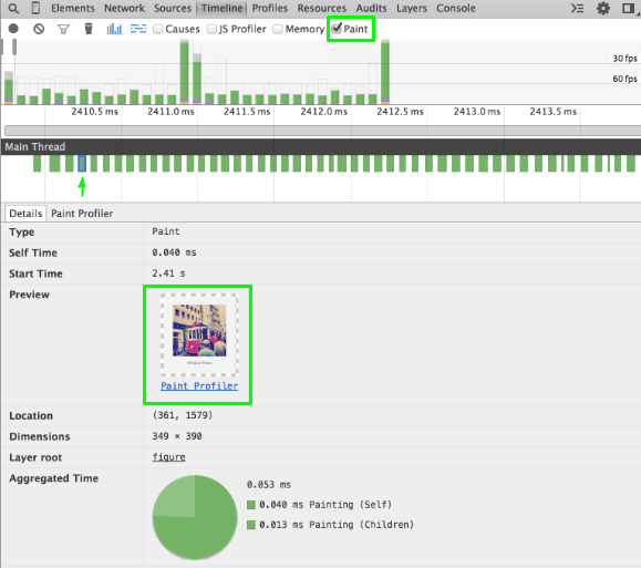 Anteprima dei pixel che il browser ha dipinto utilizzando l&#39;opzione di acquisizione della grafica.