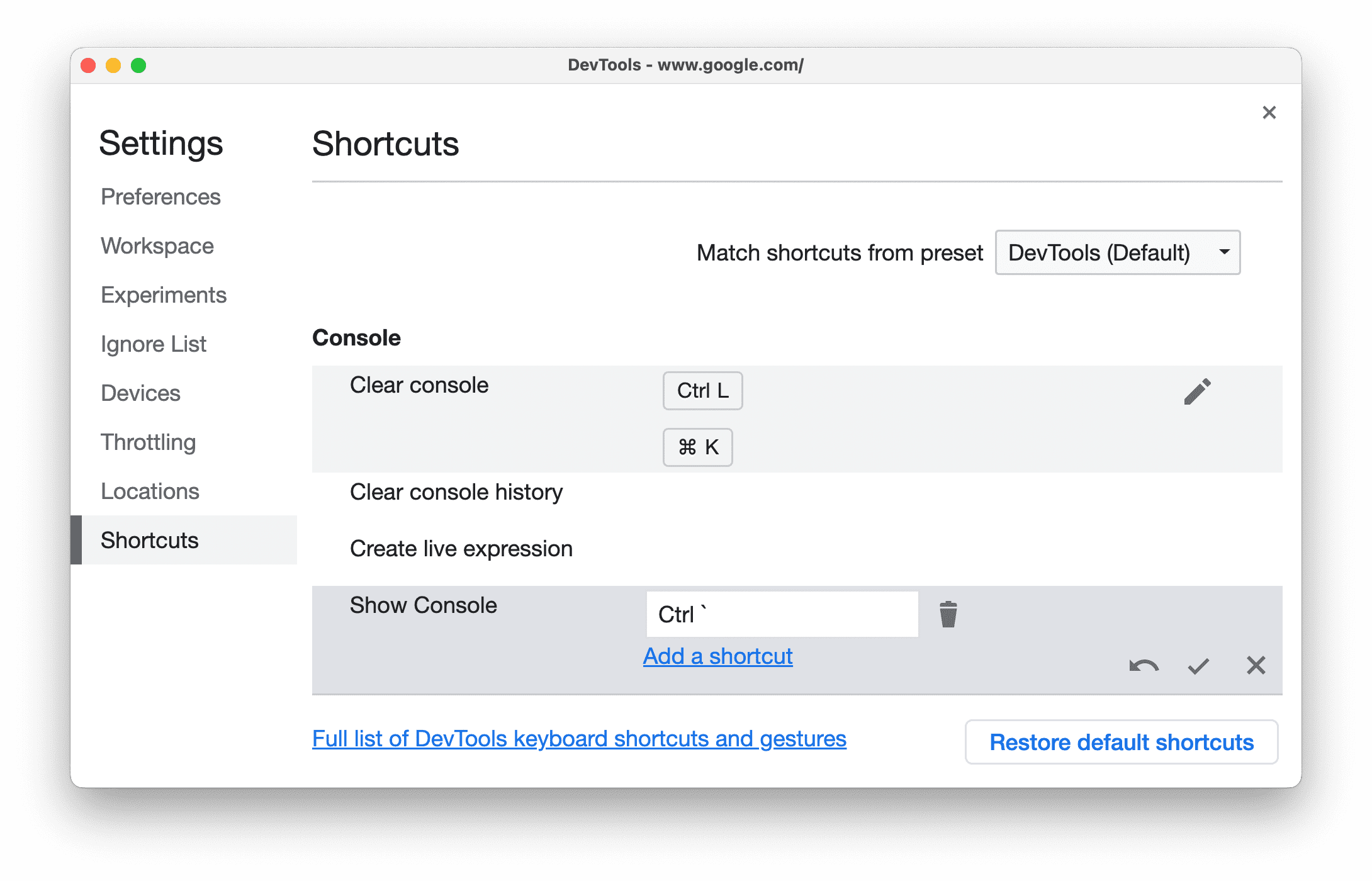 Editar un acceso directo en Configuración