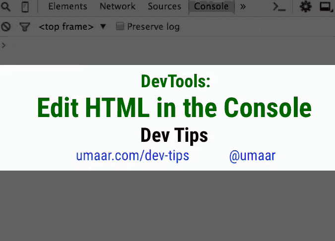 DevTools के कंसोल पैनल में एचटीएमएल में बदलाव करें