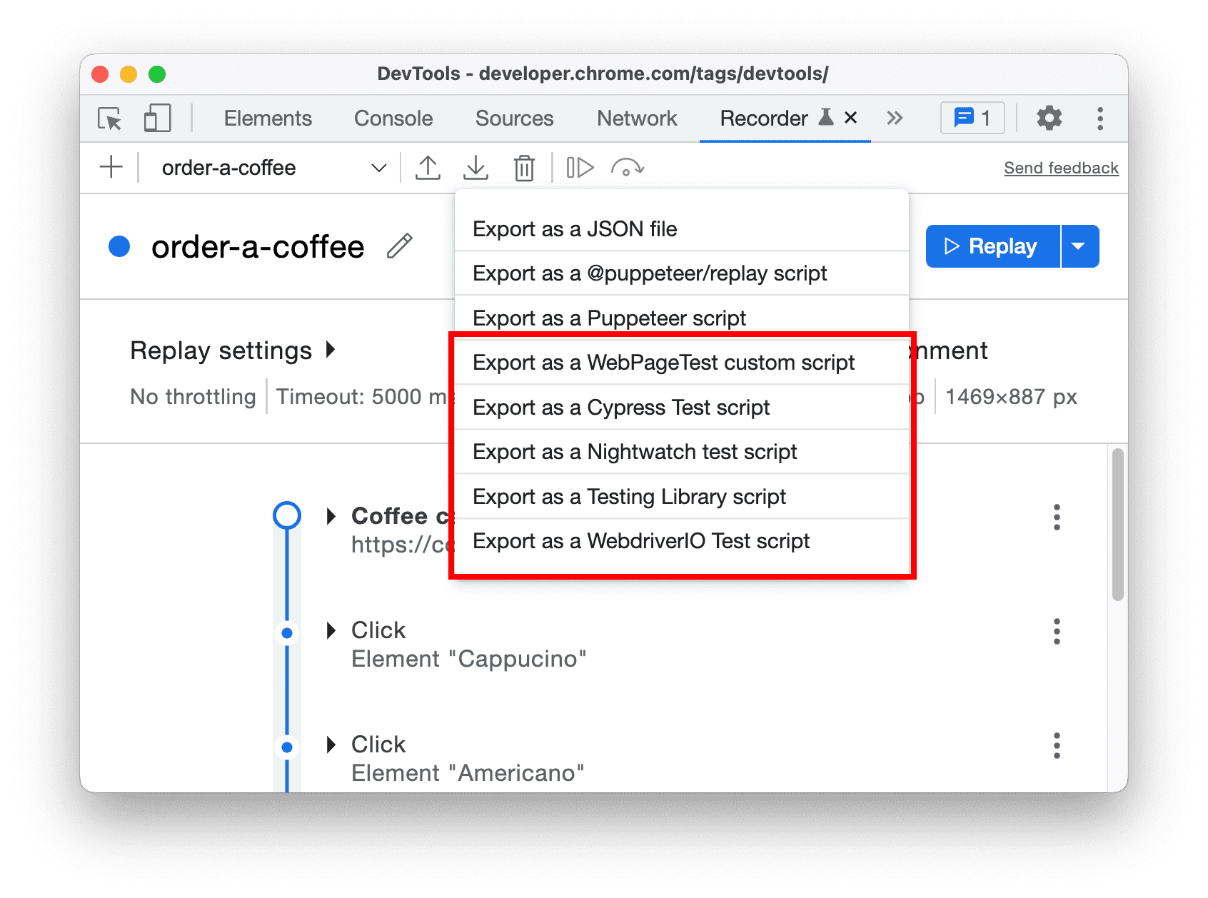 Export user flows with different extensions.