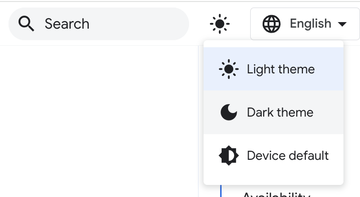 Dark mode toggle on documentation