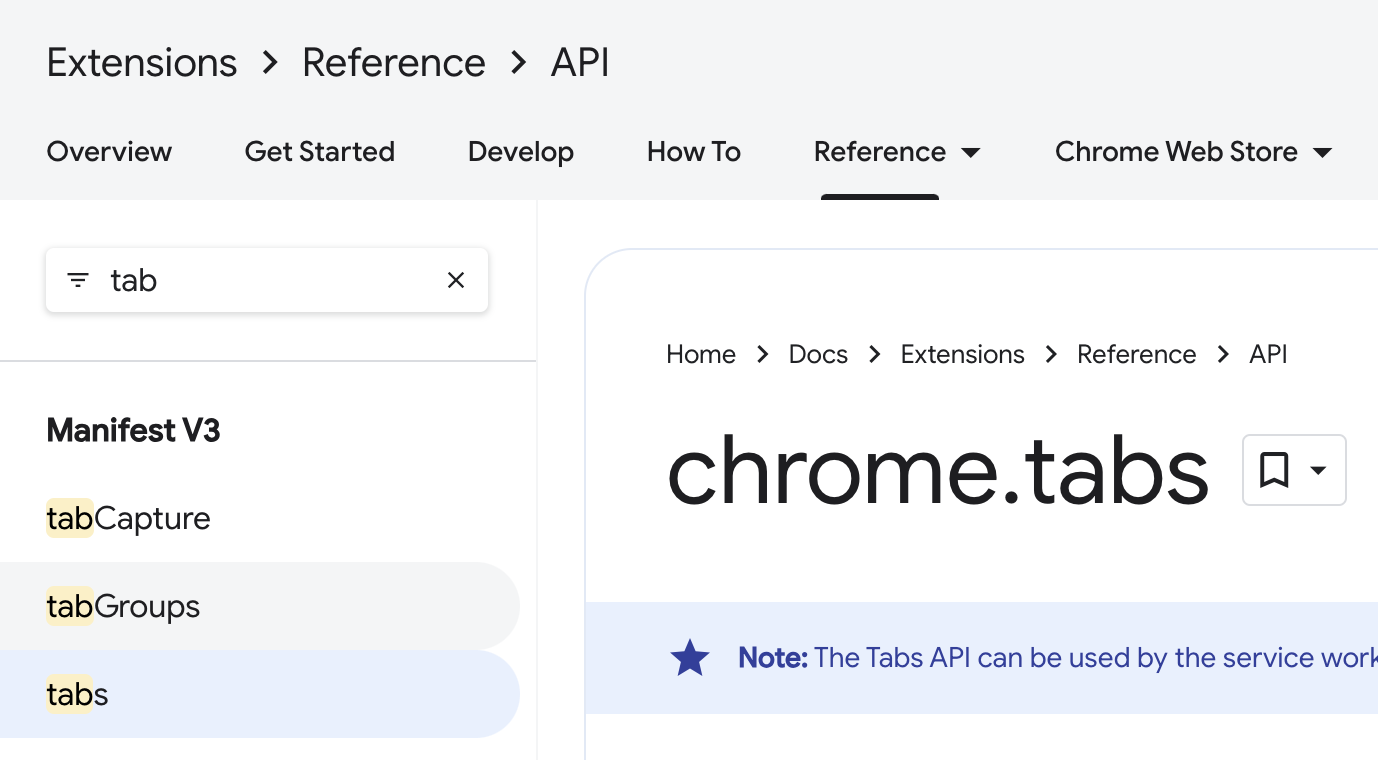 Filtrado de la referencia de la API por nombre