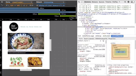 Screenshot della funzionalità Modalità dispositivo in Chrome DevTools.