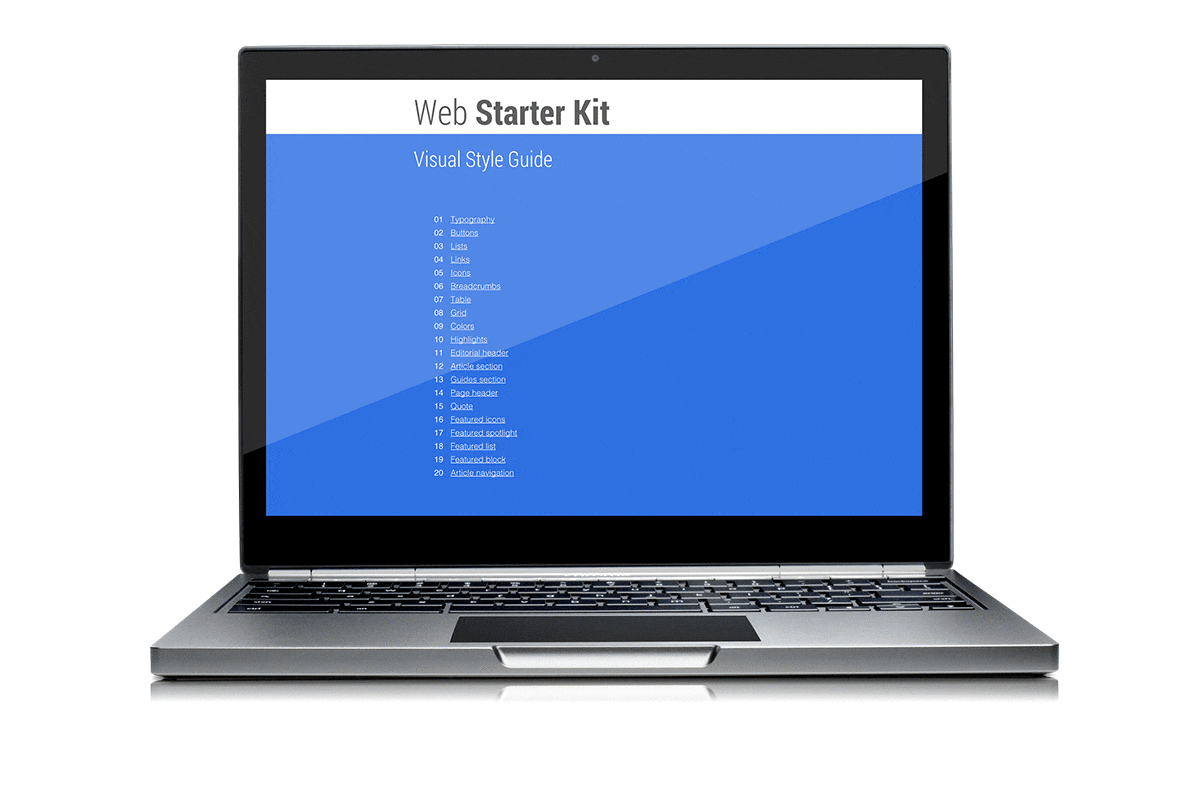 دليل أنماط مجموعة أدوات بدء تشغيل الويب على Chromebook Pixel.