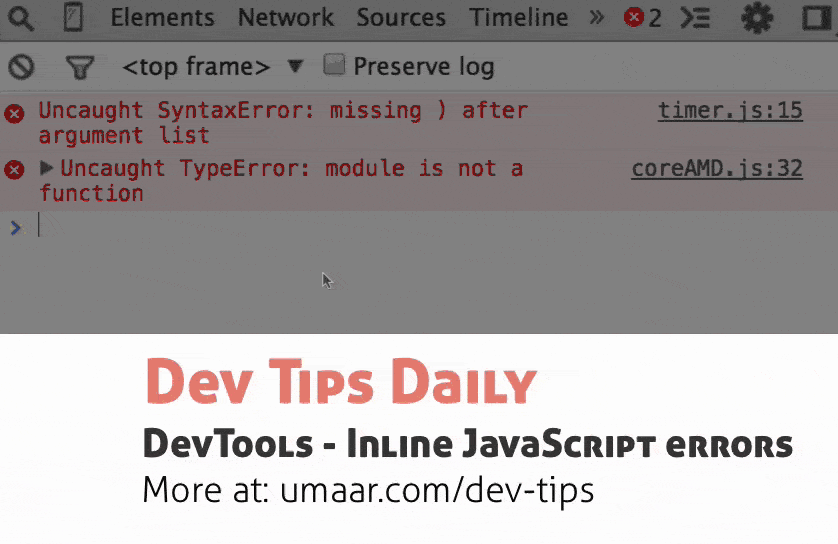Dapatkan notifikasi error JS saat Anda mengetik