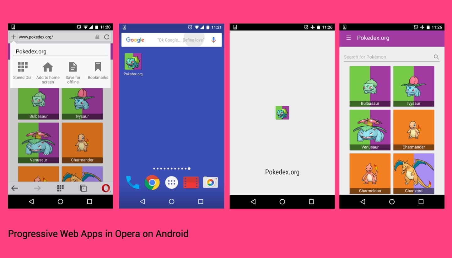 在 Opera for Android 中运行的渐进式 Web 应用