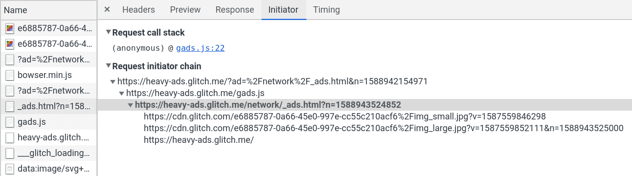 Tab inisiator untuk permintaan.