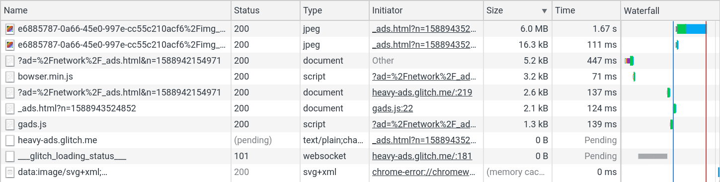 リクエストをレスポンス サイズで並べ替える。