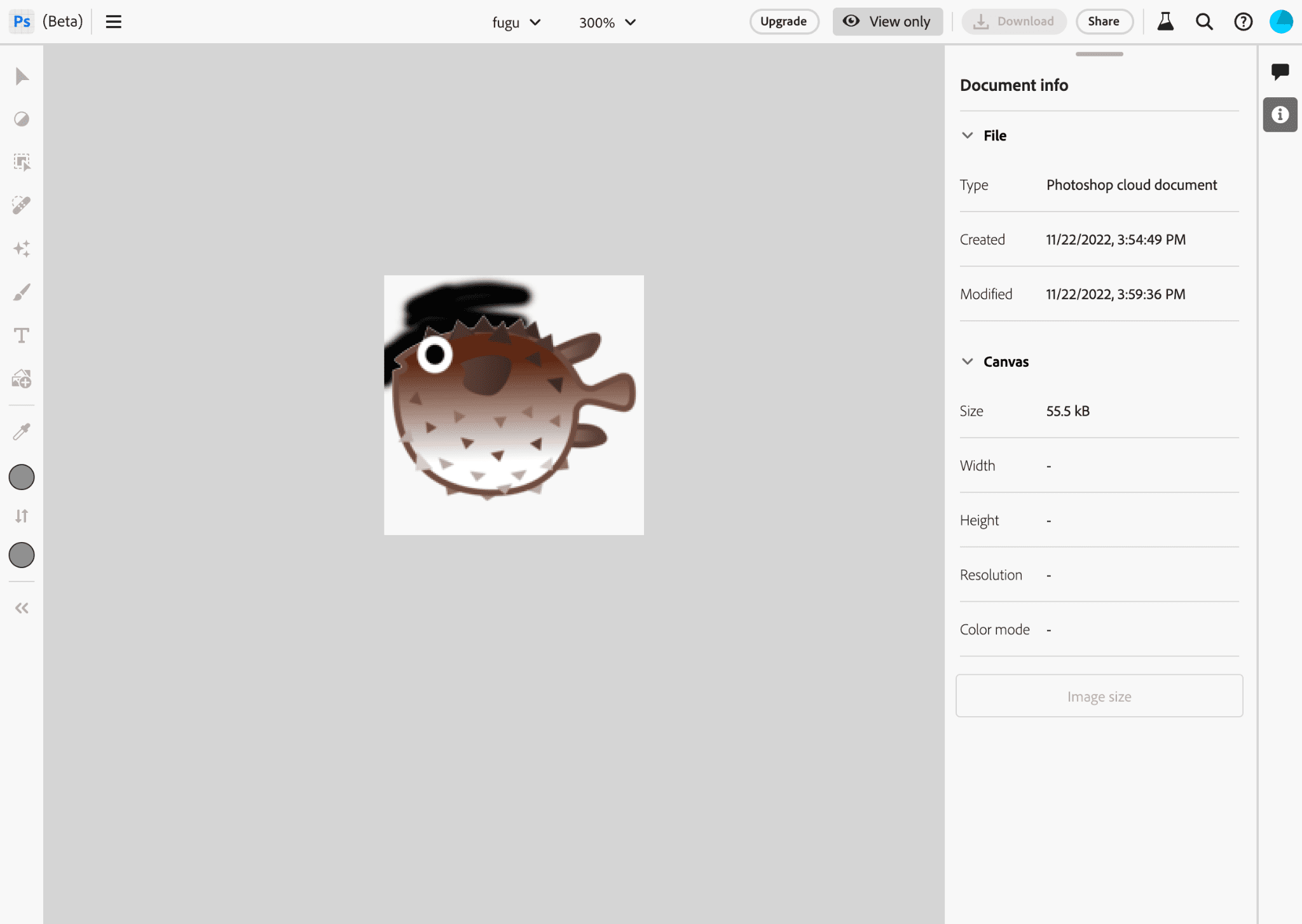 Die Photoshop App beim Bearbeiten eines Bildes des Projekts Fugu-Logos.