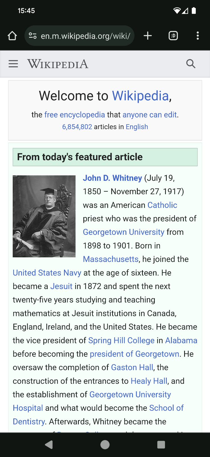 Сайт Википедии на мобильном телефоне.