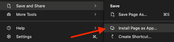 Zainstaluj stronę jako pozycję menu aplikacji w Chrome na komputer.