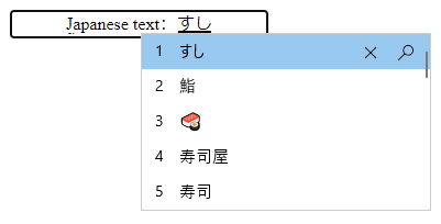 Capture d&#39;écran d&#39;une fenêtre de l&#39;éditeur du mode de saisie utilisée pour la saisie de caractères japonais.