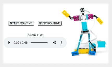 ब्रेकडेंसर LEGO मॉडल, किसी ऑडियो फ़ाइल से सिंक किया गया.