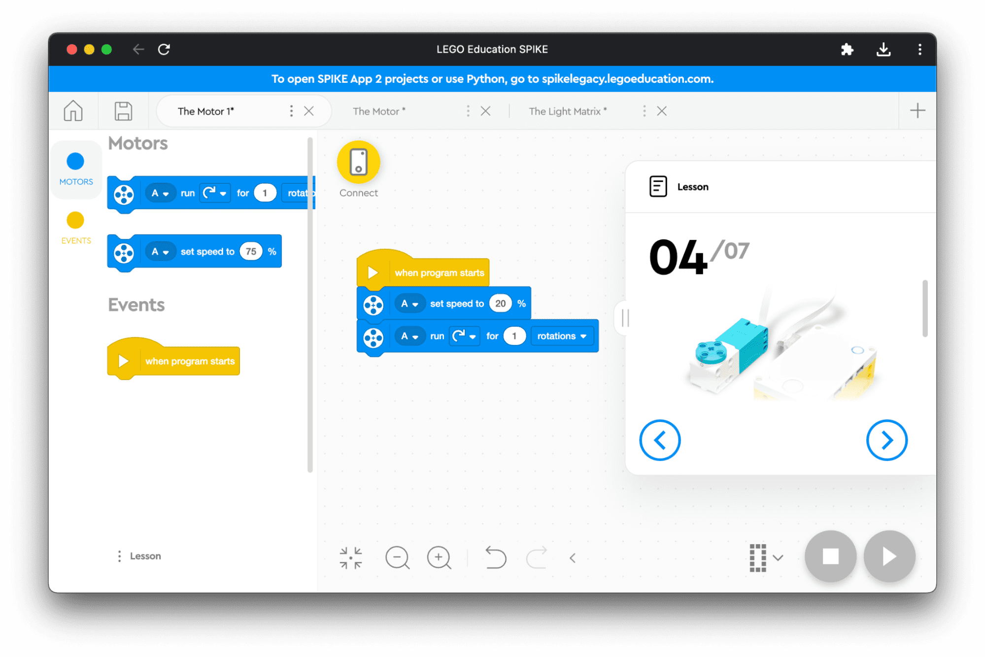 The LEGO programming environment with a word block program.