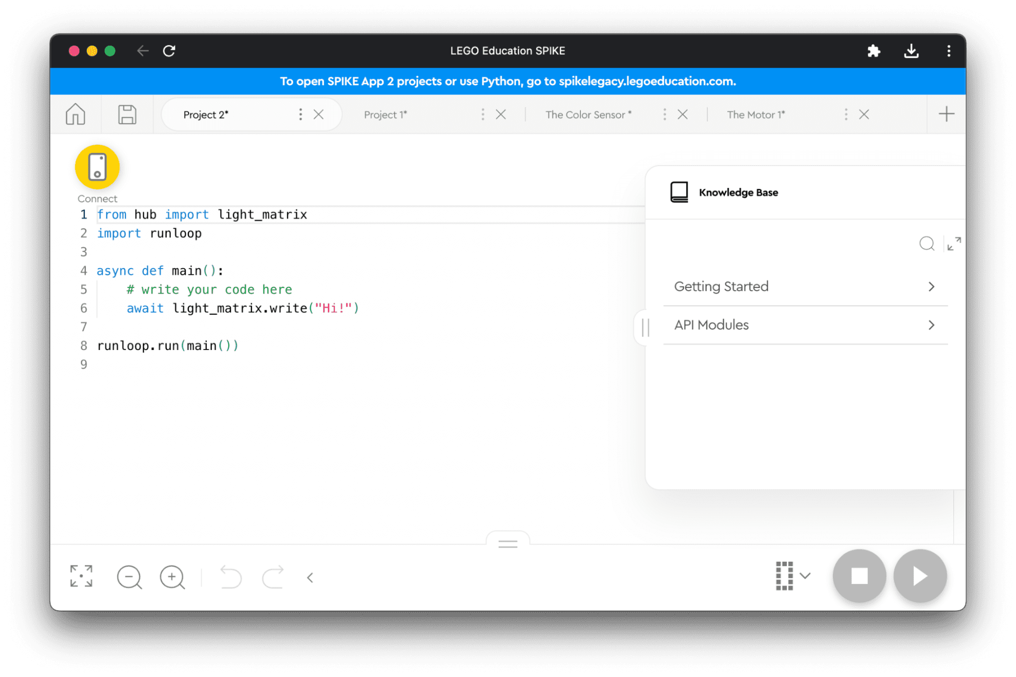 Lingkungan pemrograman LEGO dengan program Python.