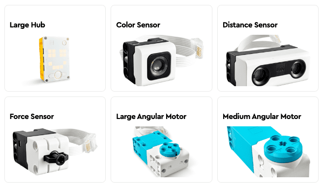 The programmable parts of the LEGO SPIKE Education kit.