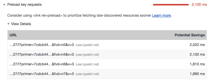 De Preload Key Requests Lighthouse-audit een lijst met bronnen aanbevelen die vooraf kunnen worden geladen.