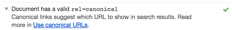 يحتوي المستند على تدقيق صالح لسمة rel=canonical.